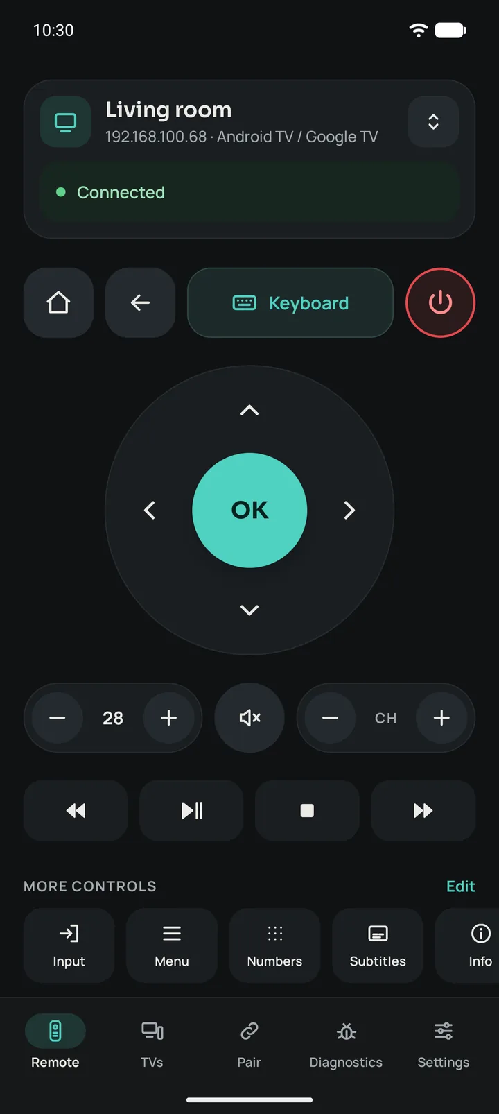 The Remotito remote connected to a Google TV