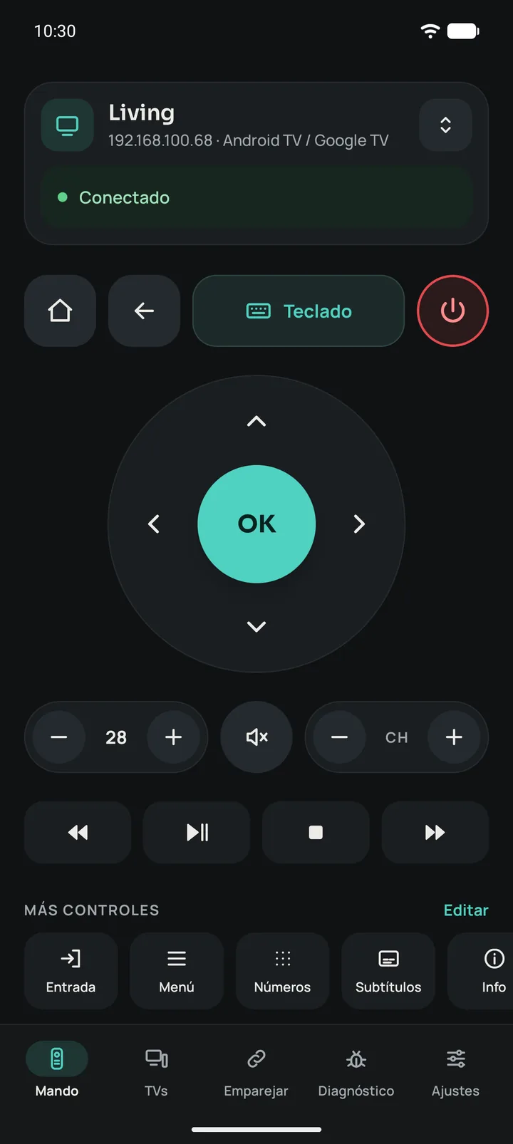 El control de Remotito conectado a un Google TV