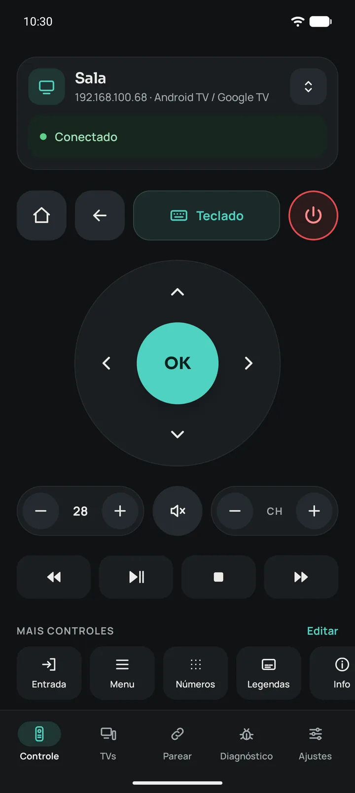 O controle do Remotito conectado a uma Google TV